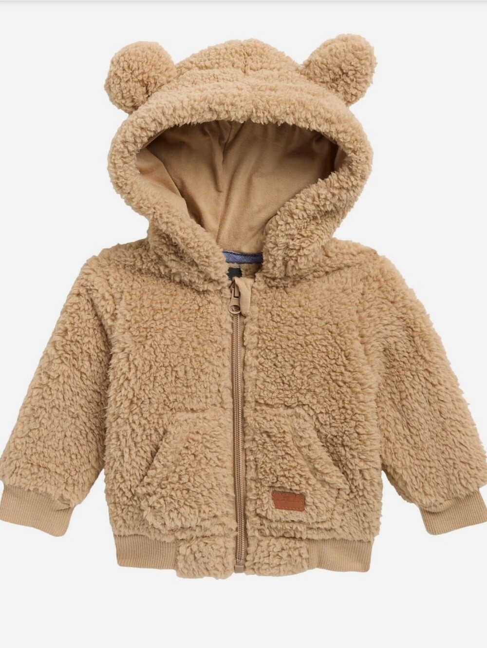 NWT 7 For All Mankind Baby Sherpa Jacket  Beige Zip Bear Hoodie Cozy  Unisex 0-3